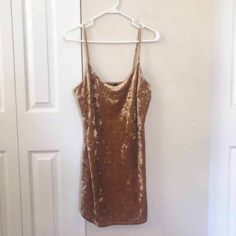 Copper colored crushed velvet party dress